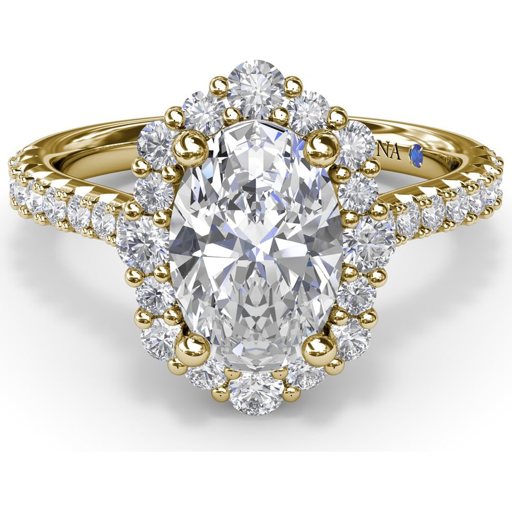 Oval Diamond Engagement Ring Setting with Graduated Halo and Pavé Band by Fana - 0.66 Carat Total Diamond Weight