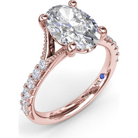 Oval Diamond Engagement Ring Setting with Split Shank and Pavé Band by Fana - 0.37 Carat Total Diamond Weight