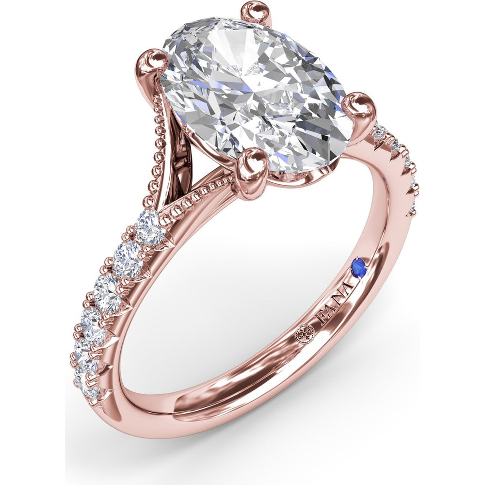Oval Diamond Engagement Ring Setting with Split Shank and Pavé Band by Fana - 0.37 Carat Total Diamond Weight
