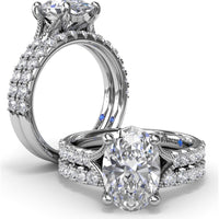 Oval Diamond Engagement Ring Setting with Split Shank and Pavé Band by Fana - 0.37 Carat Total Diamond Weight
