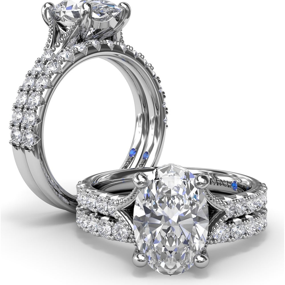 Oval Diamond Engagement Ring Setting with Split Shank and Pavé Band by Fana - 0.37 Carat Total Diamond Weight