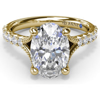 Oval Diamond Engagement Ring Setting with Split Shank and Pavé Band by Fana - 0.37 Carat Total Diamond Weight