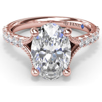 Oval Diamond Engagement Ring Setting with Split Shank and Pavé Band by Fana - 0.37 Carat Total Diamond Weight