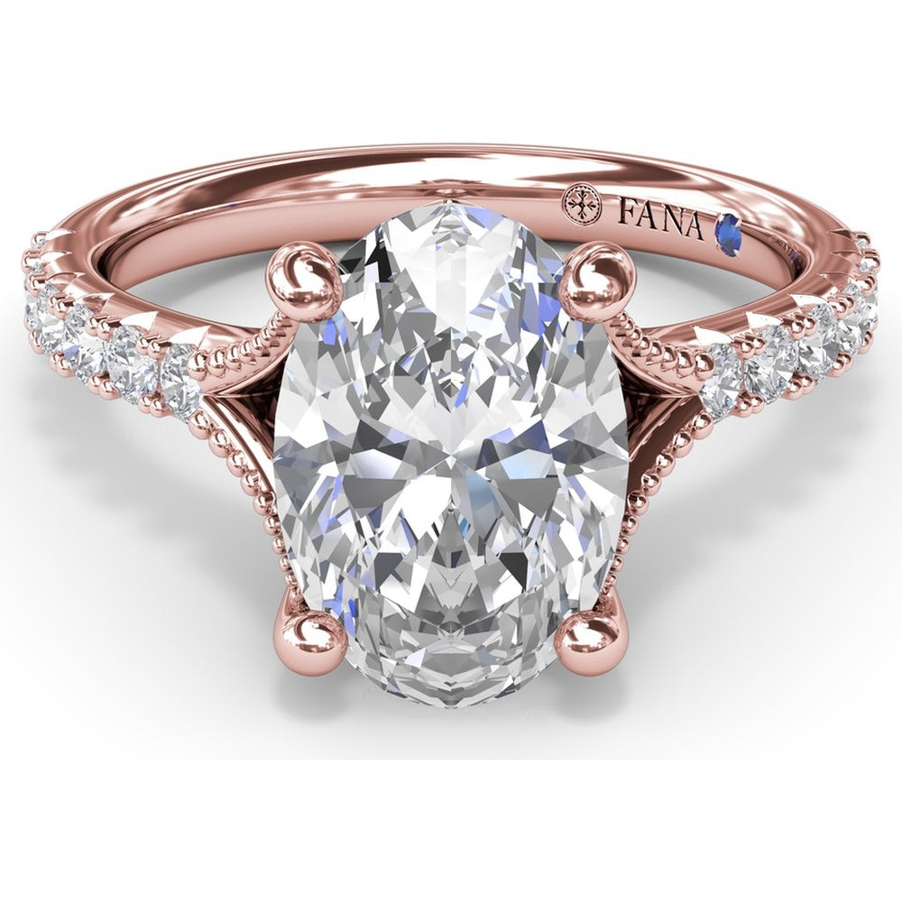 Oval Diamond Engagement Ring Setting with Split Shank and Pavé Band by Fana - 0.37 Carat Total Diamond Weight