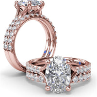 Oval Diamond Engagement Ring Setting with Split Shank and Pavé Band by Fana - 0.37 Carat Total Diamond Weight