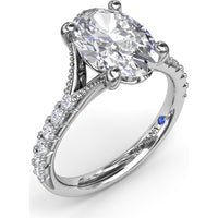 Oval Diamond Engagement Ring Setting with Split Shank and Pavé Band by Fana - 0.37 Carat Total Diamond Weight
