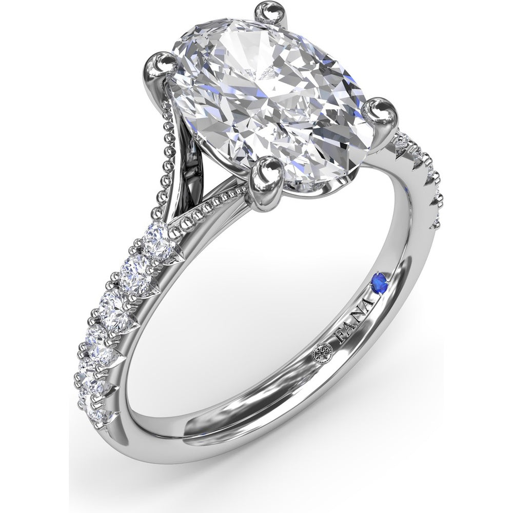 Oval Diamond Engagement Ring Setting with Split Shank and Pavé Band by Fana - 0.37 Carat Total Diamond Weight