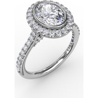 Oval Diamond Halo Engagement Ring Setting with Pavé Diamond Band by Fana - 0.54 Carat Total Diamond Weight