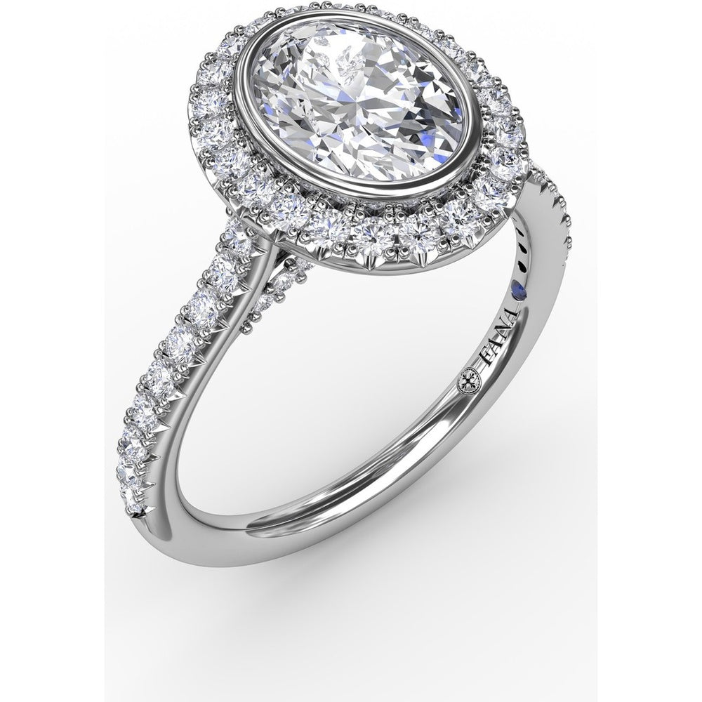 Oval Diamond Halo Engagement Ring Setting with Pavé Diamond Band by Fana - 0.54 Carat Total Diamond Weight