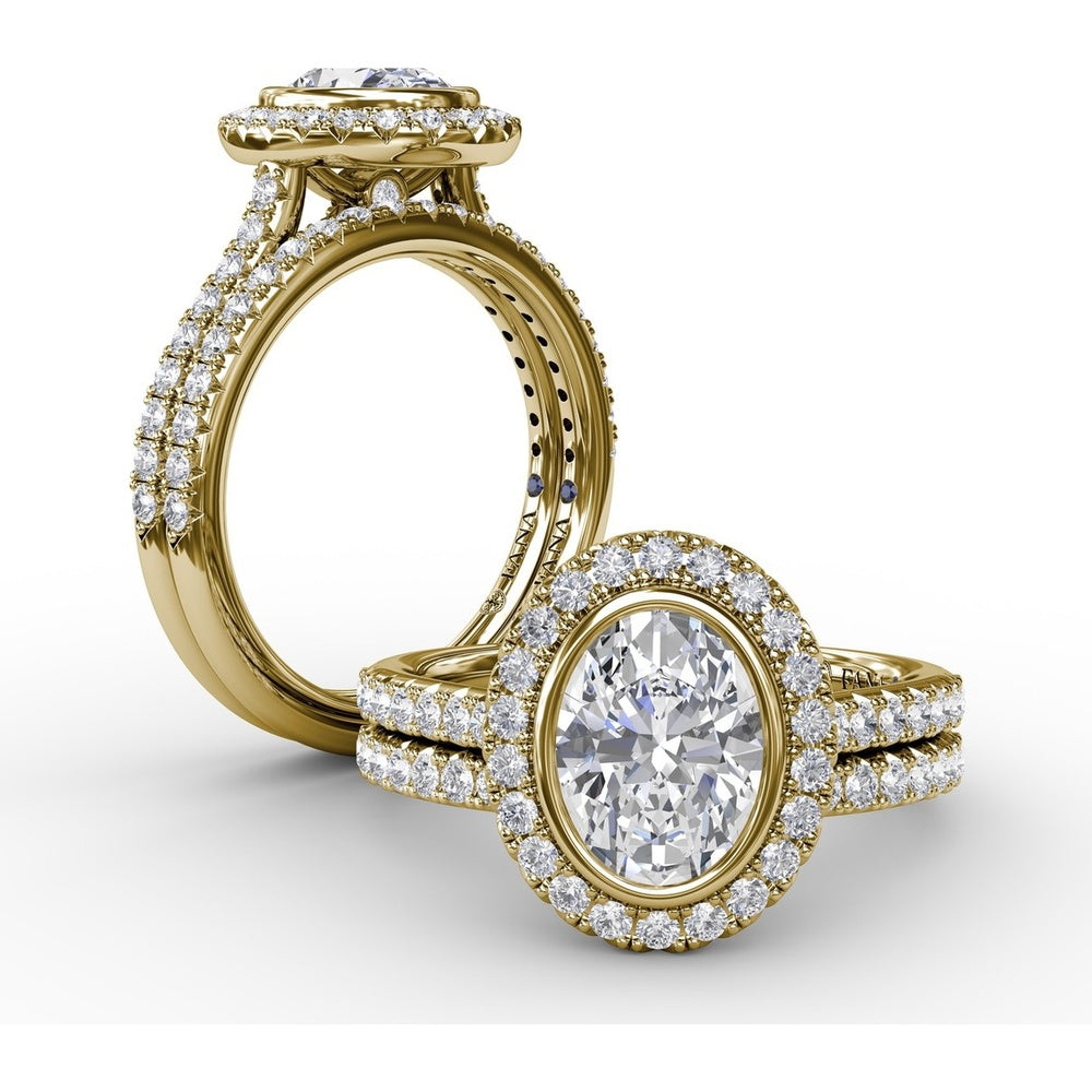 Oval Diamond Halo Engagement Ring Setting with Pavé Diamond Band by Fana - 0.54 Carat Total Diamond Weight