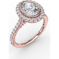 Oval Diamond Halo Engagement Ring Setting with Pavé Diamond Band by Fana - 0.54 Carat Total Diamond Weight