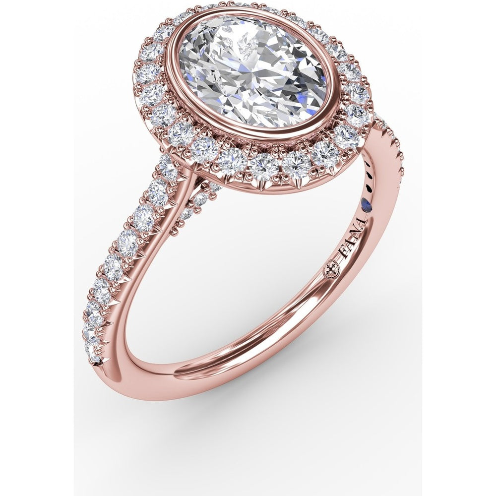 Oval Diamond Halo Engagement Ring Setting with Pavé Diamond Band by Fana - 0.54 Carat Total Diamond Weight