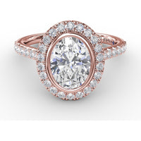 Oval Diamond Halo Engagement Ring Setting with Pavé Diamond Band by Fana - 0.54 Carat Total Diamond Weight