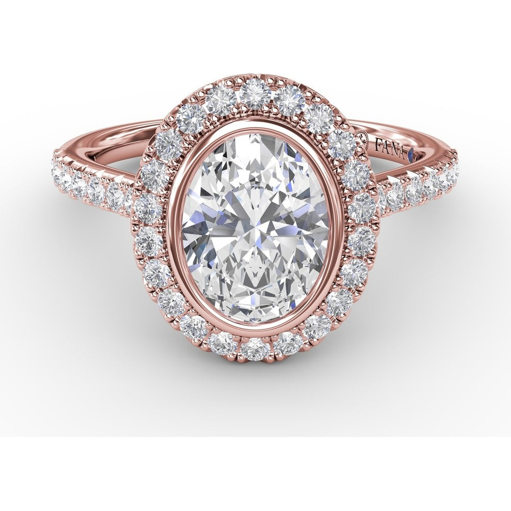 Oval Diamond Halo Engagement Ring Setting with Pavé Diamond Band by Fana - 0.54 Carat Total Diamond Weight