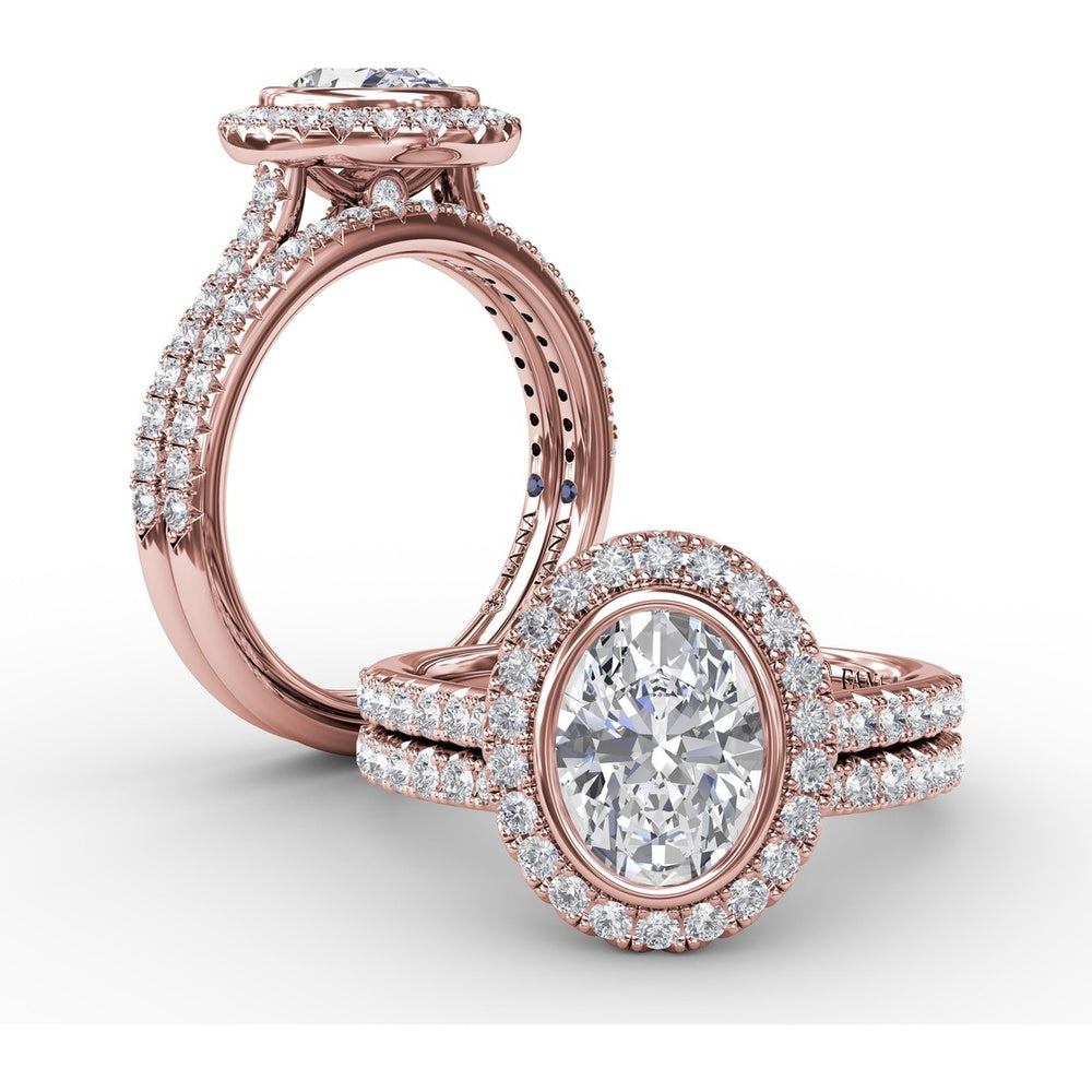 Oval Diamond Halo Engagement Ring Setting with Pavé Diamond Band by Fana - 0.54 Carat Total Diamond Weight