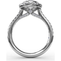 Oval Diamond Halo Engagement Ring Setting with Pavé Diamond Band by Fana - 0.54 Carat Total Diamond Weight