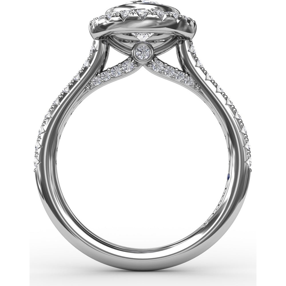 Oval Diamond Halo Engagement Ring Setting with Pavé Diamond Band by Fana - 0.54 Carat Total Diamond Weight