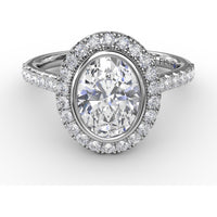 Oval Diamond Halo Engagement Ring Setting with Pavé Diamond Band by Fana - 0.54 Carat Total Diamond Weight