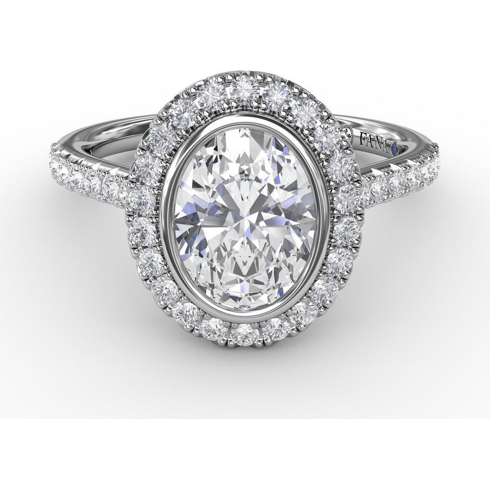 Oval Diamond Halo Engagement Ring Setting with Pavé Diamond Band by Fana - 0.54 Carat Total Diamond Weight