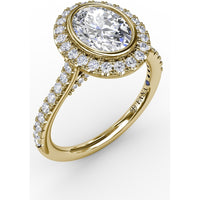 Oval Diamond Halo Engagement Ring Setting with Pavé Diamond Band by Fana - 0.54 Carat Total Diamond Weight