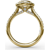 Oval Diamond Halo Engagement Ring Setting with Pavé Diamond Band by Fana - 0.54 Carat Total Diamond Weight