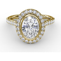 Oval Diamond Halo Engagement Ring Setting with Pavé Diamond Band by Fana - 0.54 Carat Total Diamond Weight