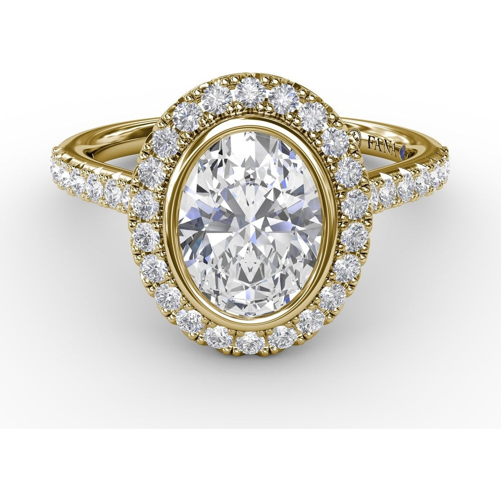 Oval Diamond Halo Engagement Ring Setting with Pavé Diamond Band by Fana - 0.54 Carat Total Diamond Weight