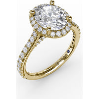 Oval Diamond Halo Engagement Ring Setting with Pavé Diamond Band by Fana - 0.57 Carat Total Diamond Weight