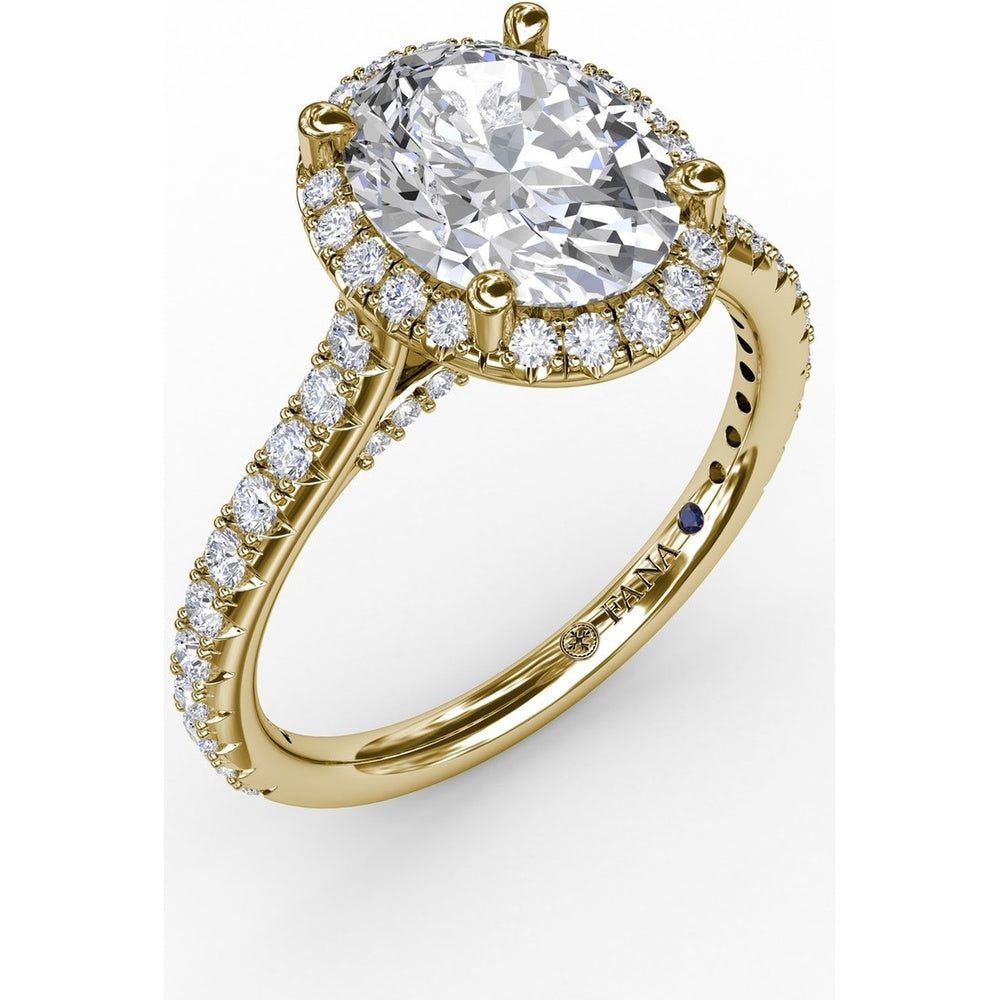 Oval Diamond Halo Engagement Ring Setting with Pavé Diamond Band by Fana - 0.57 Carat Total Diamond Weight