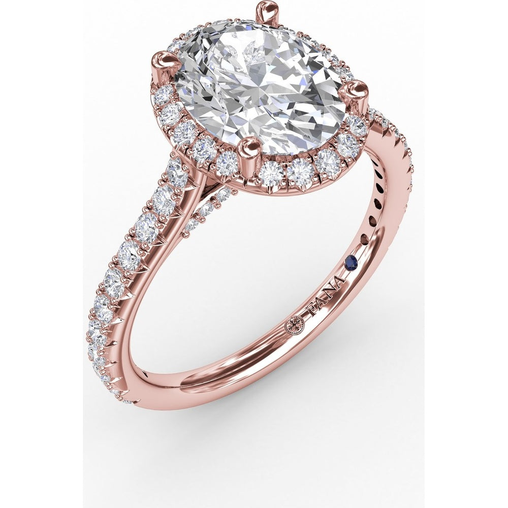 Oval Diamond Halo Engagement Ring Setting with Pavé Diamond Band by Fana - 0.57 Carat Total Diamond Weight