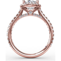 Oval Diamond Halo Engagement Ring Setting with Pavé Diamond Band by Fana - 0.57 Carat Total Diamond Weight