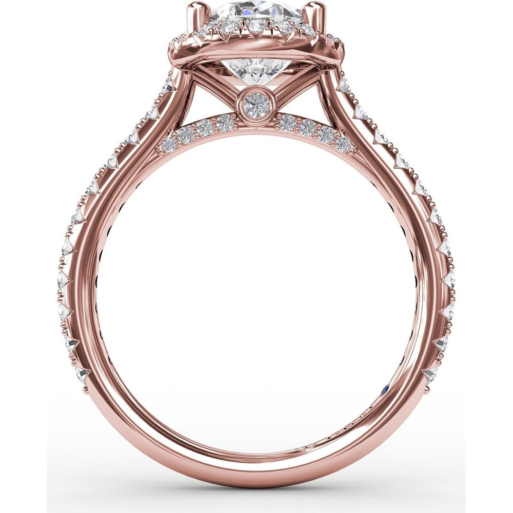 Oval Diamond Halo Engagement Ring Setting with Pavé Diamond Band by Fana - 0.57 Carat Total Diamond Weight