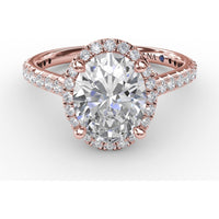 Oval Diamond Halo Engagement Ring Setting with Pavé Diamond Band by Fana - 0.57 Carat Total Diamond Weight