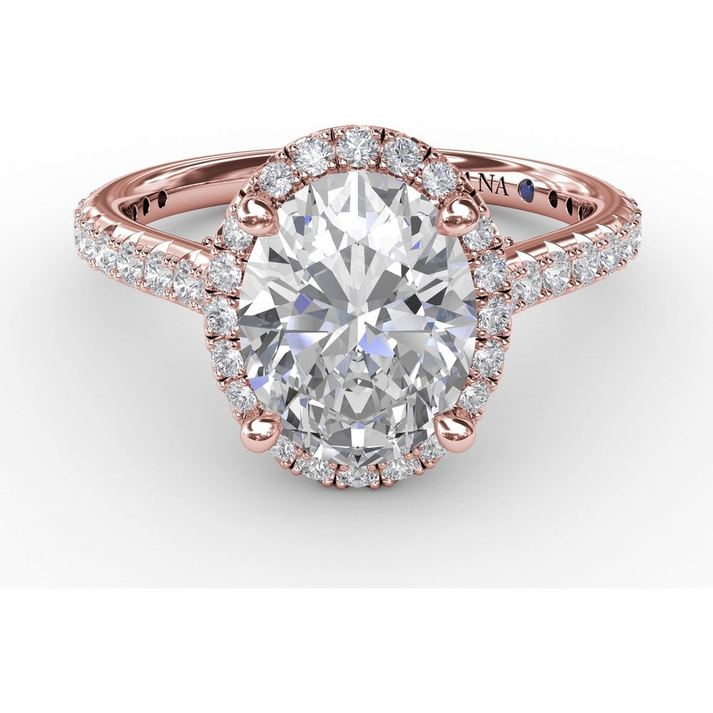 Oval Diamond Halo Engagement Ring Setting with Pavé Diamond Band by Fana - 0.57 Carat Total Diamond Weight