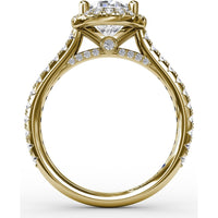 Oval Diamond Halo Engagement Ring Setting with Pavé Diamond Band by Fana - 0.57 Carat Total Diamond Weight