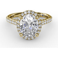 Oval Diamond Halo Engagement Ring Setting with Pavé Diamond Band by Fana - 0.57 Carat Total Diamond Weight