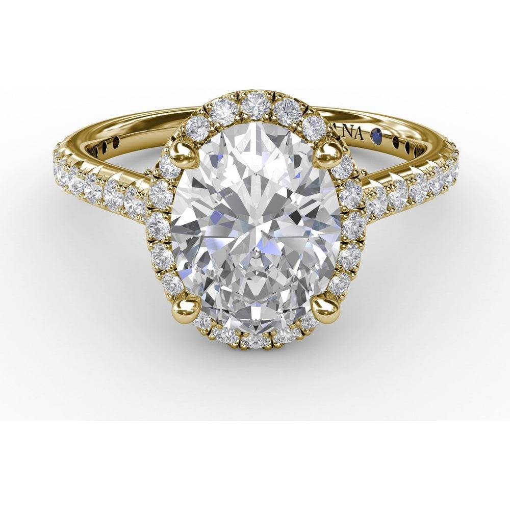 Oval Diamond Halo Engagement Ring Setting with Pavé Diamond Band by Fana - 0.57 Carat Total Diamond Weight