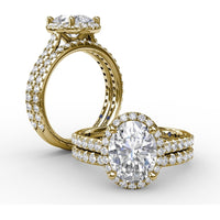 Oval Diamond Halo Engagement Ring Setting with Pavé Diamond Band by Fana - 0.57 Carat Total Diamond Weight