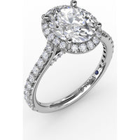 Oval Diamond Halo Engagement Ring Setting with Pavé Diamond Band by Fana - 0.57 Carat Total Diamond Weight