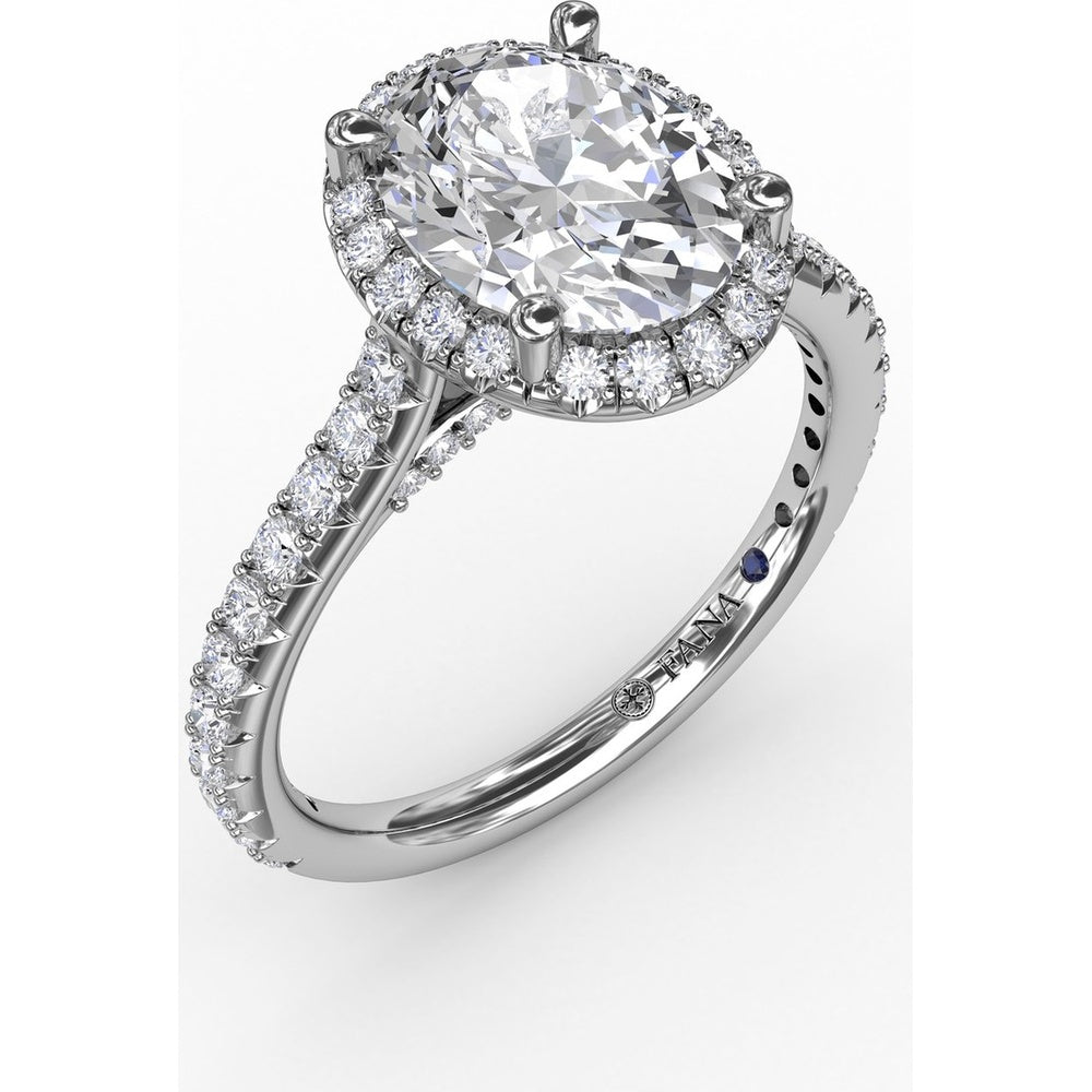 Oval Diamond Halo Engagement Ring Setting with Pavé Diamond Band by Fana - 0.57 Carat Total Diamond Weight