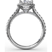 Oval Diamond Halo Engagement Ring Setting with Pavé Diamond Band by Fana - 0.57 Carat Total Diamond Weight