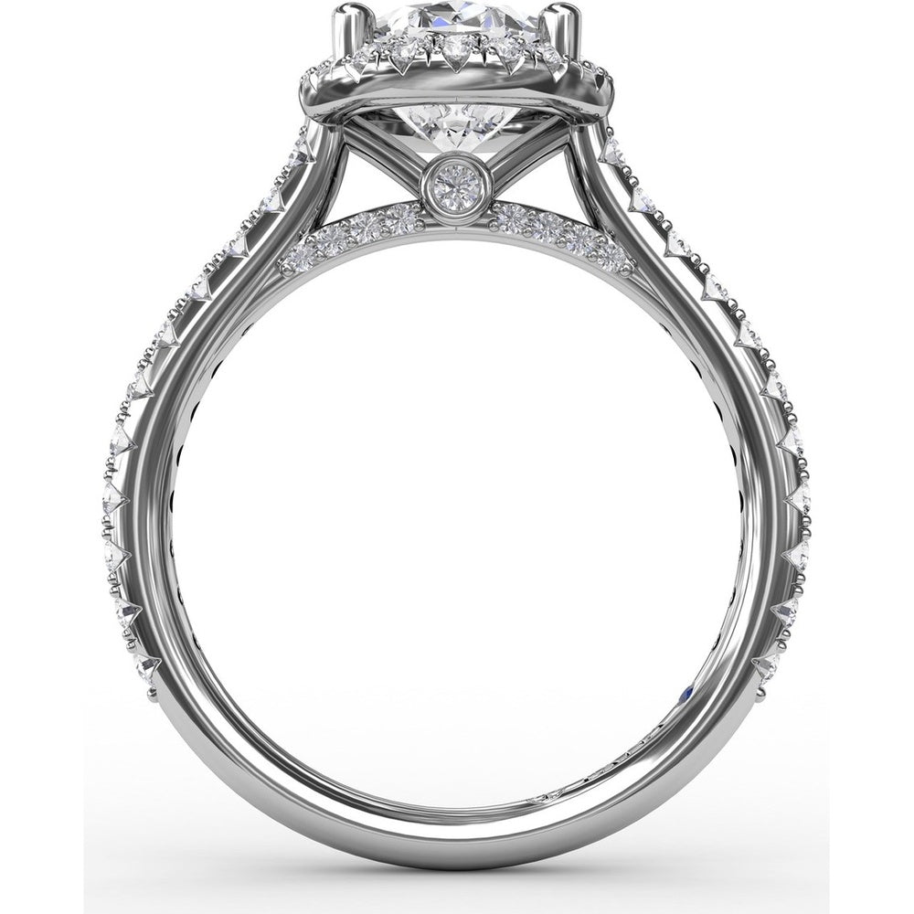 Oval Diamond Halo Engagement Ring Setting with Pavé Diamond Band by Fana - 0.57 Carat Total Diamond Weight