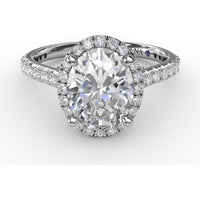 Oval Diamond Halo Engagement Ring Setting with Pavé Diamond Band by Fana - 0.57 Carat Total Diamond Weight