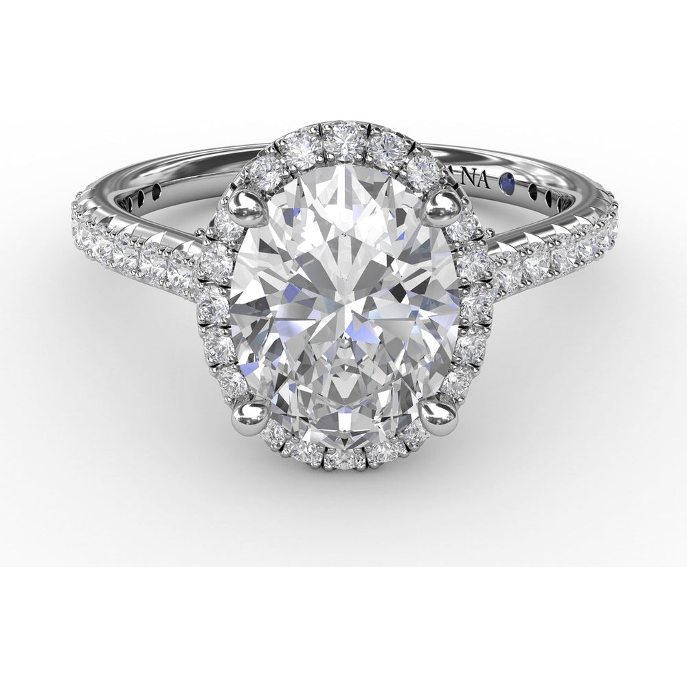 Oval Diamond Halo Engagement Ring Setting with Pavé Diamond Band by Fana - 0.57 Carat Total Diamond Weight