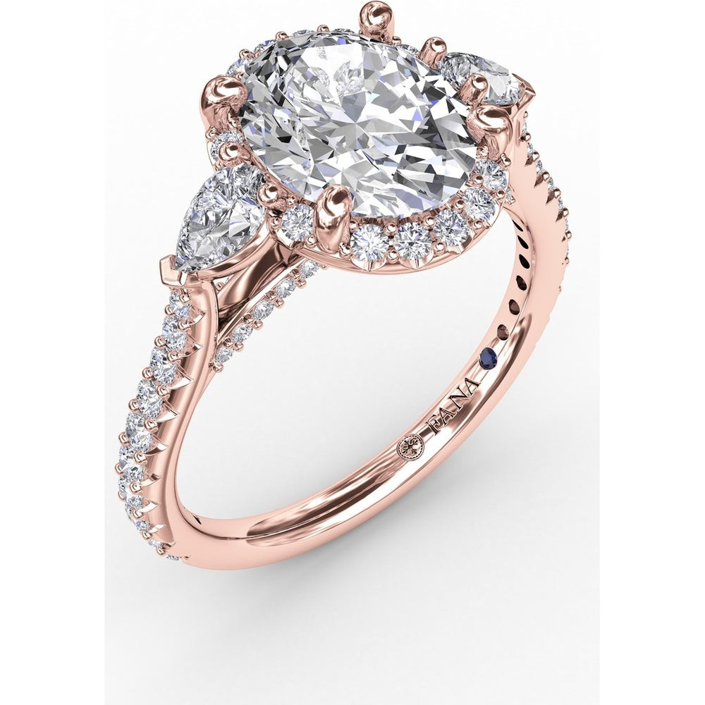 Oval Diamond Halo Engagement Ring Setting with Pear-Shape Side Stones by Fana - 0.72 Carat Total Diamond Weight