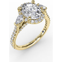 Oval Diamond Halo Engagement Ring Setting with Pear-Shape Side Stones by Fana - 0.72 Carat Total Diamond Weight