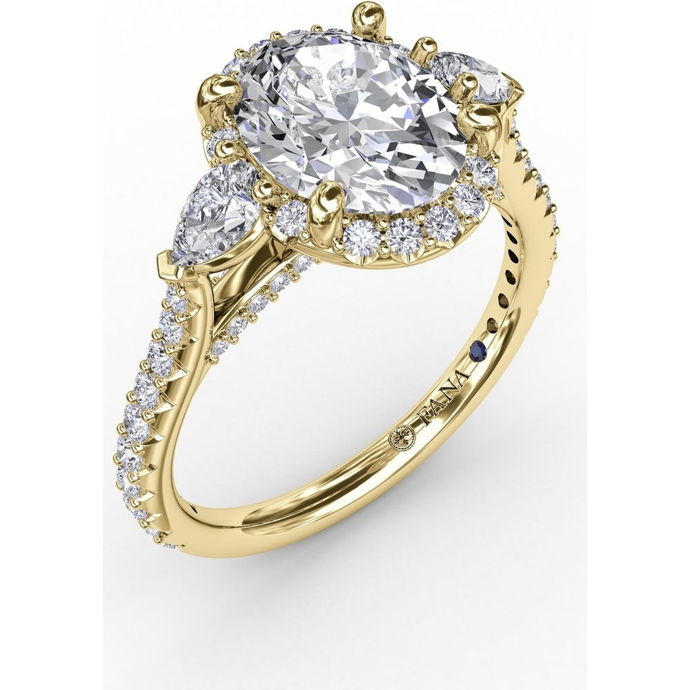 Oval Diamond Halo Engagement Ring Setting with Pear-Shape Side Stones by Fana - 0.72 Carat Total Diamond Weight