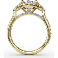 Oval Diamond Halo Engagement Ring Setting with Pear-Shape Side Stones by Fana - 0.72 Carat Total Diamond Weight