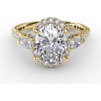 Oval Diamond Halo Engagement Ring Setting with Pear-Shape Side Stones by Fana - 0.72 Carat Total Diamond Weight