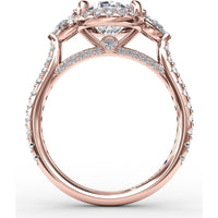 Oval Diamond Halo Engagement Ring Setting with Pear-Shape Side Stones by Fana - 0.72 Carat Total Diamond Weight